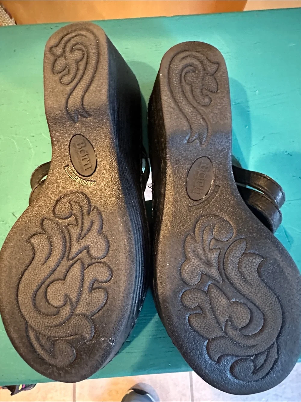 Born Black Leather Floral Slide Sandals with Braided Straps